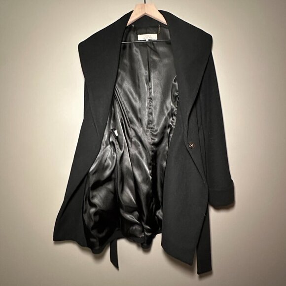 Women's 6 Trina Turk Black Wrap Peacoat with attached Belted Straps - Picture 9 of 15